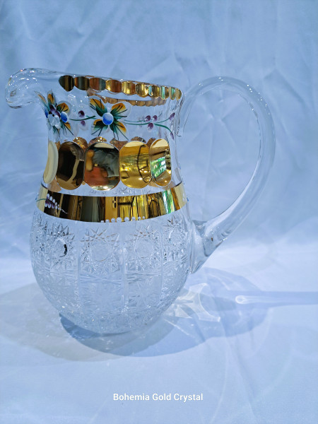 910247 Mini Crystal Pitcher With Long Thin Cuts Fancy & Painted Gold Decor