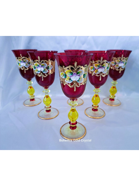 Bicchieri colorati per liquore, riccamente decorati in oro e smalto 60 ml,  6 pz