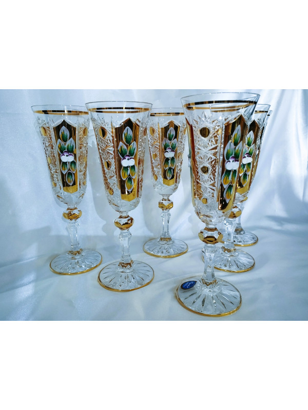 Bicchieri da champagne in cristallo, oro e smalto 180 ml, 6 pz