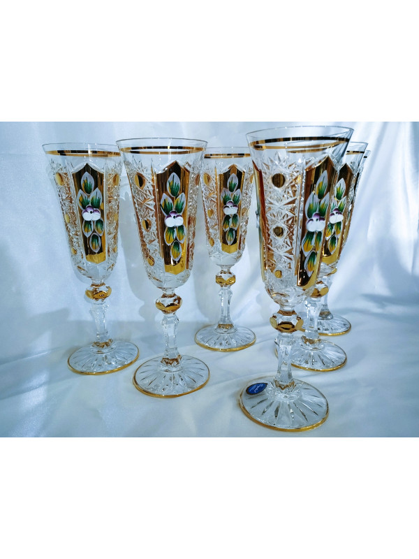 Champagne Crystal Glasses Enamel Gold Design 150ml - Bohemia Crystal -  Original crystal from Czech Republic.