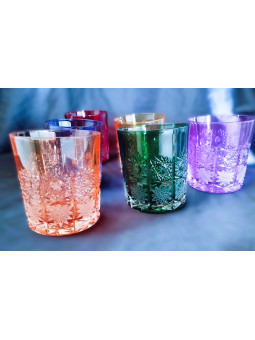 Colored water glasses,...