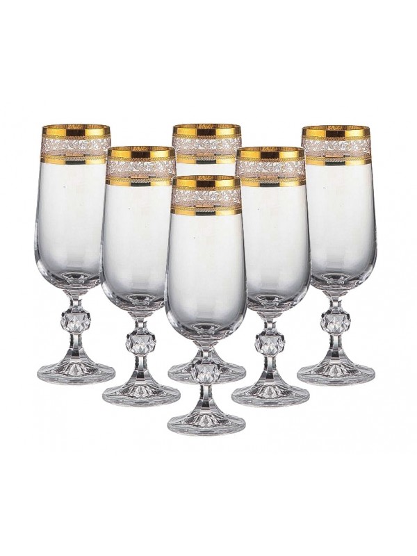 Bicchieri da champagne in cristallo, oro e smalto 180 ml, 6 pz